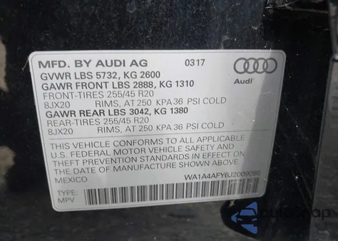 2018 Audi Sq5 3.0T Premium Plus из США, поврежденный, VIN WA1A4AFY6J2009085